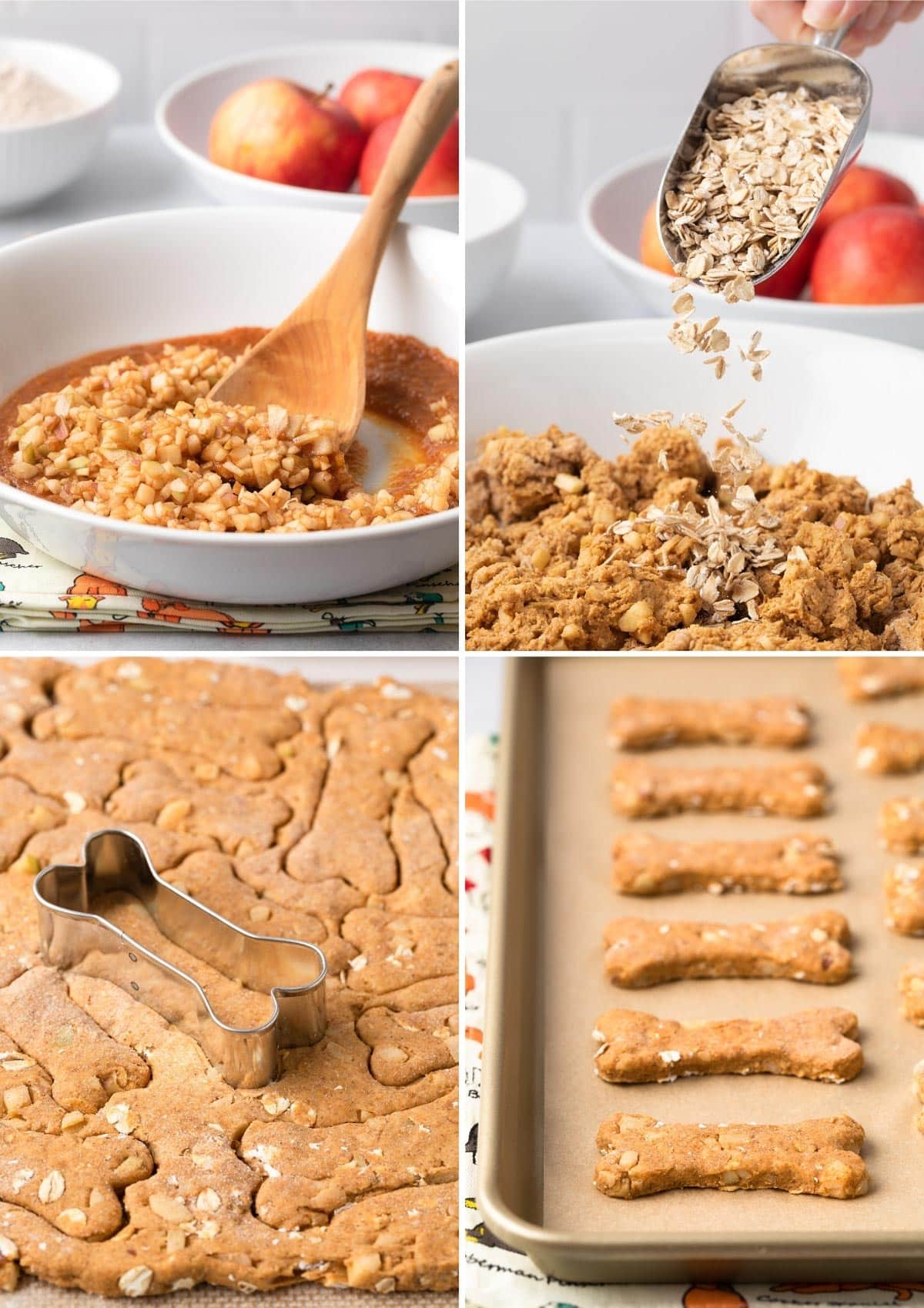 four photo collage showing the process of making homemade pumpkin dog treats