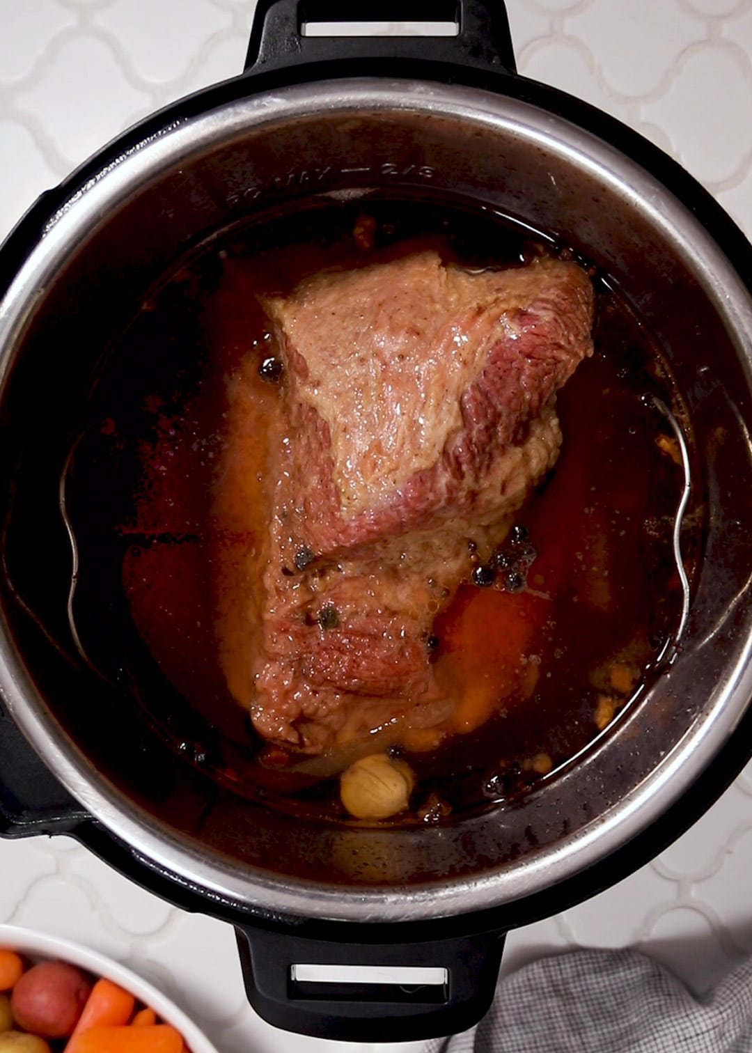 cooked corned beef brisket in an instant pot