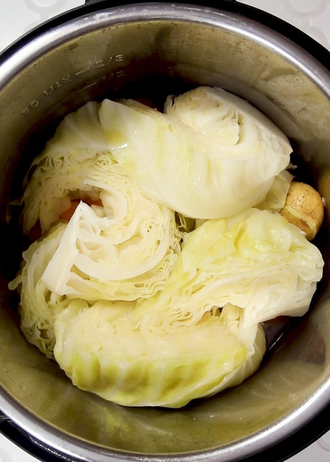 cooked cabbage wedges in an Instant Pot